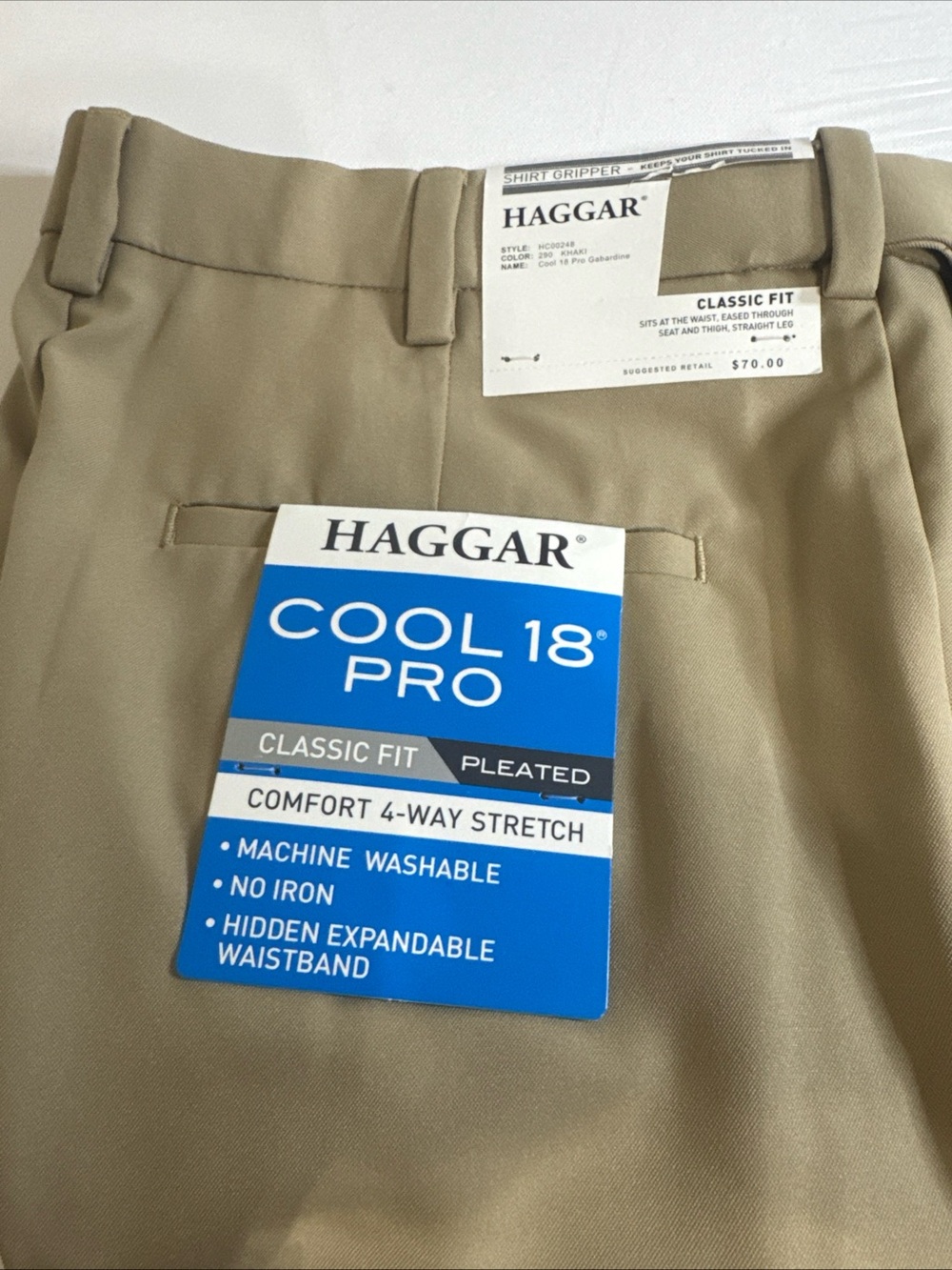 Haggar Men's Khaki Classic Fit Pleated Chinos
